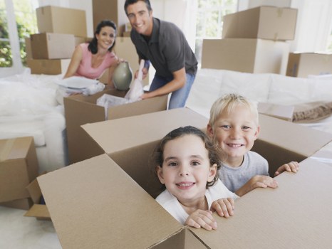 Moving team transporting goods with a van