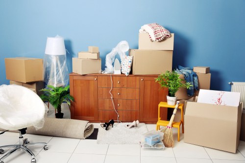 Packed furniture and boxes ready for truck hire
