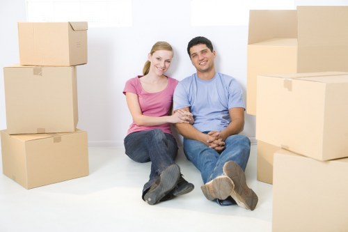 Removalist truck and moving boxes ready for a Dollishill house move